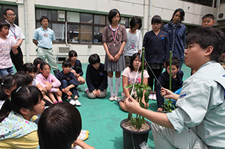 ピーマンの勉強をする子供たち